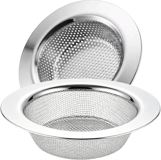 2 Pcs Kitchen Sink Strainer Stainless Steel, Mesh and Punching, Kitchen Sink Drain Strainer, Sink Strainers with Large Wide Rim 4.5" Diameter for Kitchen Sinks