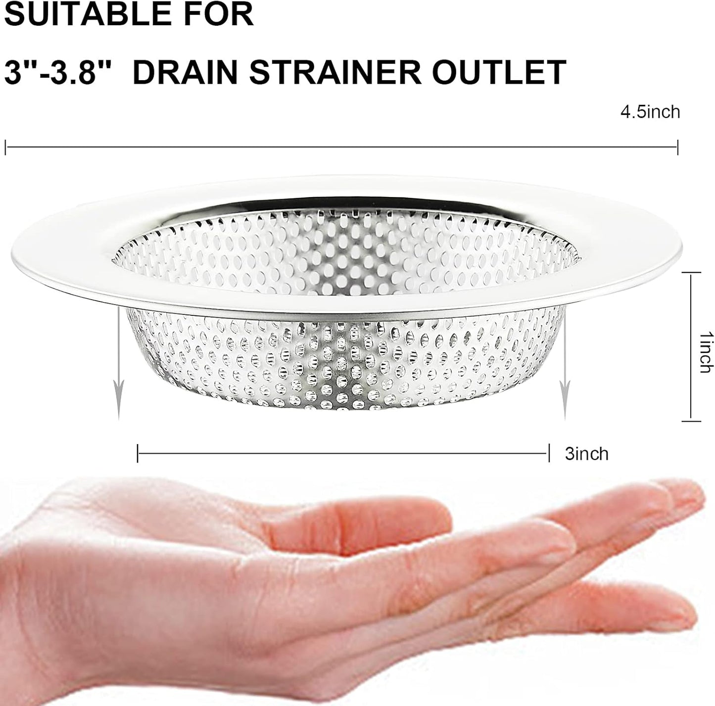 2 Pcs Kitchen Sink Strainer Stainless Steel, Mesh and Punching, Kitchen Sink Drain Strainer, Sink Strainers with Large Wide Rim 4.5" Diameter for Kitchen Sinks