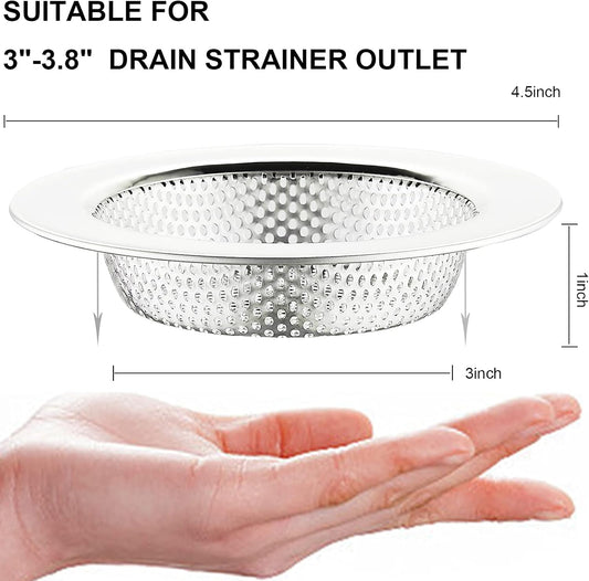 2 Pcs Kitchen Sink Strainer Stainless Steel, Mesh and Punching, Kitchen Sink Drain Strainer, Sink Strainers with Large Wide Rim 4.5" Diameter for Kitchen Sinks
