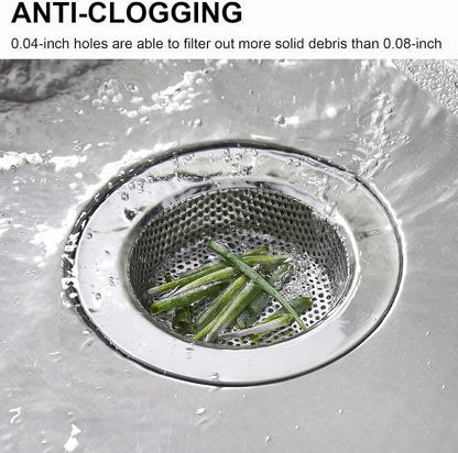 2 Pcs Kitchen Sink Strainer Stainless Steel, Mesh and Punching, Kitchen Sink Drain Strainer, Sink Strainers with Large Wide Rim 4.5" Diameter for Kitchen Sinks