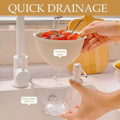 Multifunctional Fruit Strainer Container with Strainer, 2-in-1 Drain Basket for Washing, Storing & Serving, Berry Fridge Storage Box, Kitchen Sink Use (White)