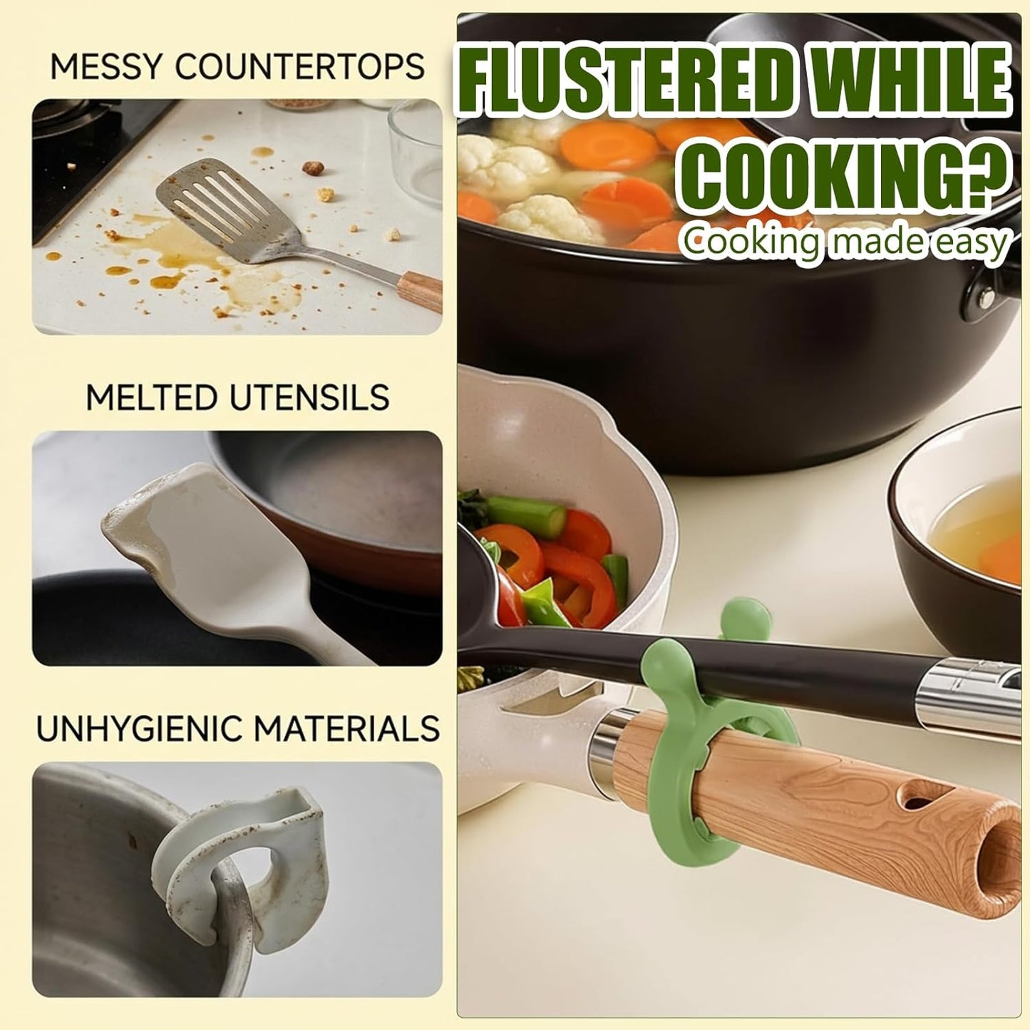 6 PCS Spoon Holder for Pot, Pot Spoon Rest Set, Reusable Kitchen Utensil Organizer, Versatile Cooking Tool for Countertop Organization (Yellow/Green/Beige)