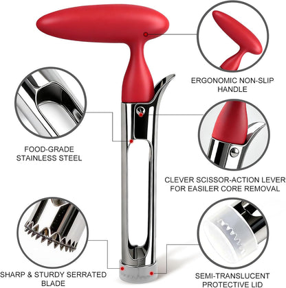 Apple Corer Tool, Stainless Steel Apple Core Remover with Safety Lid, Red