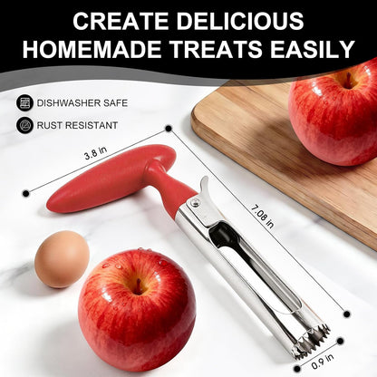 Apple Corer Tool, Stainless Steel Apple Core Remover with Safety Lid, Red