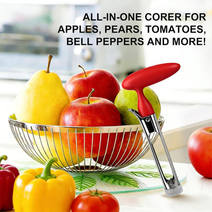 Apple Corer Tool, Stainless Steel Apple Core Remover with Safety Lid, Red