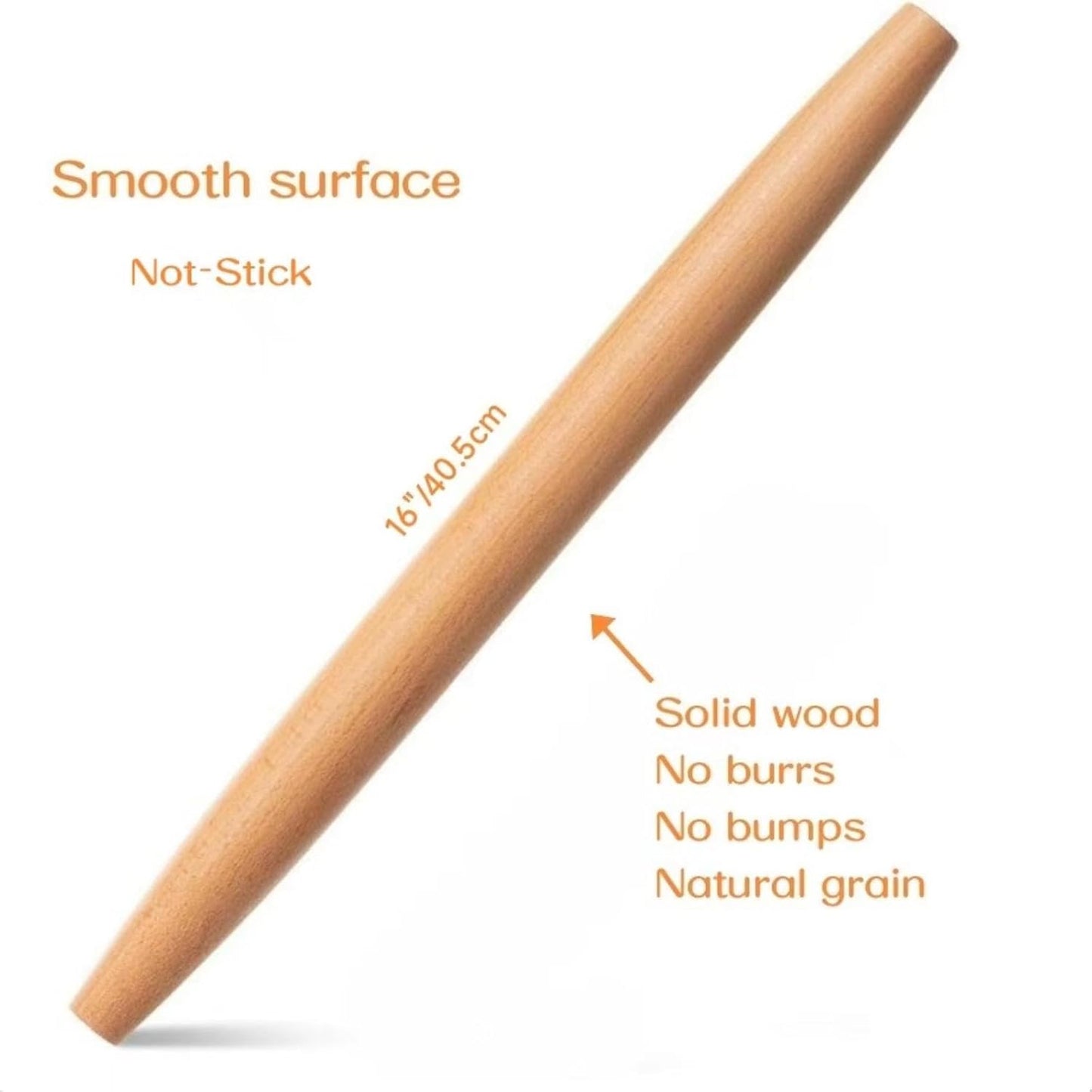 16 Inches French Wooden Rolling Pin for Baking,Dough Roller for Fondant Pie | Nutrual Wooden,Tapered Design Essential Kitchen Utensil for Cookie,Pizza Crust, Pastry, Dough,cake pop