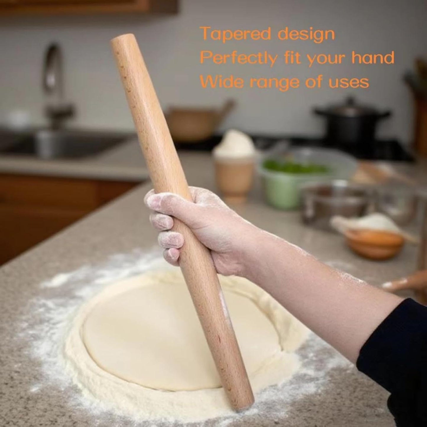 16 Inches French Wooden Rolling Pin for Baking,Dough Roller for Fondant Pie | Nutrual Wooden,Tapered Design Essential Kitchen Utensil for Cookie,Pizza Crust, Pastry, Dough,cake pop