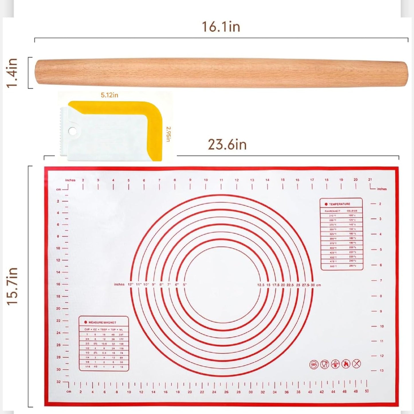 16 Inches French Wooden Rolling Pin for Baking,Dough Roller for Fondant Pie | Nutrual Wooden,Tapered Design Essential Kitchen Utensil for Cookie,Pizza Crust, Pastry, Dough,cake pop