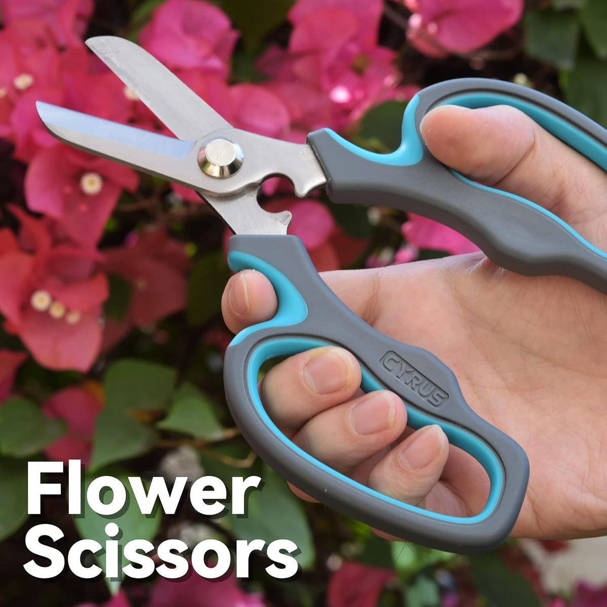 Blue Stainless Steel Floral Shears with Integrated Stab Remover