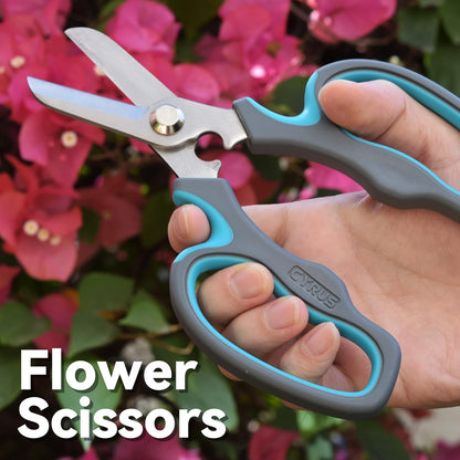 Blue Stainless Steel Floral Shears with Integrated Stab Remover