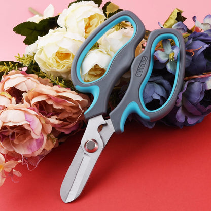 Blue Stainless Steel Floral Shears with Integrated Stab Remover