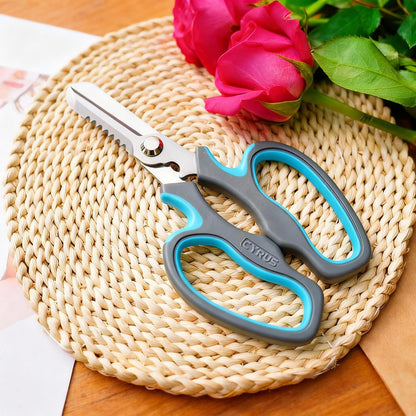 Blue Stainless Steel Floral Shears with Integrated Stab Remover