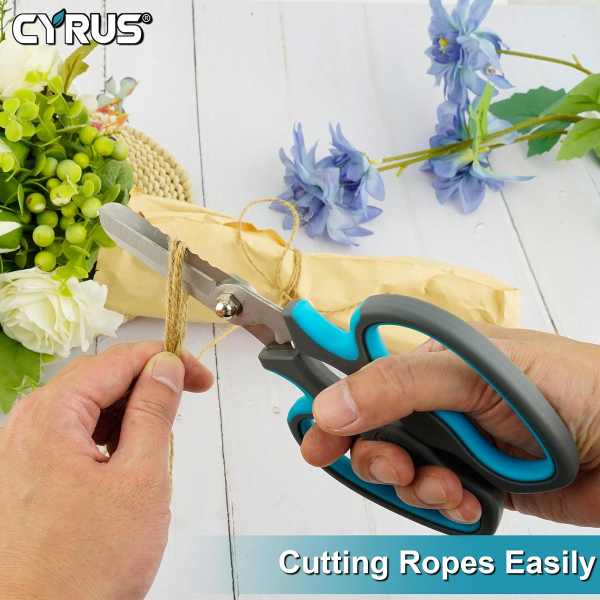 Blue Stainless Steel Floral Shears with Integrated Stab Remover