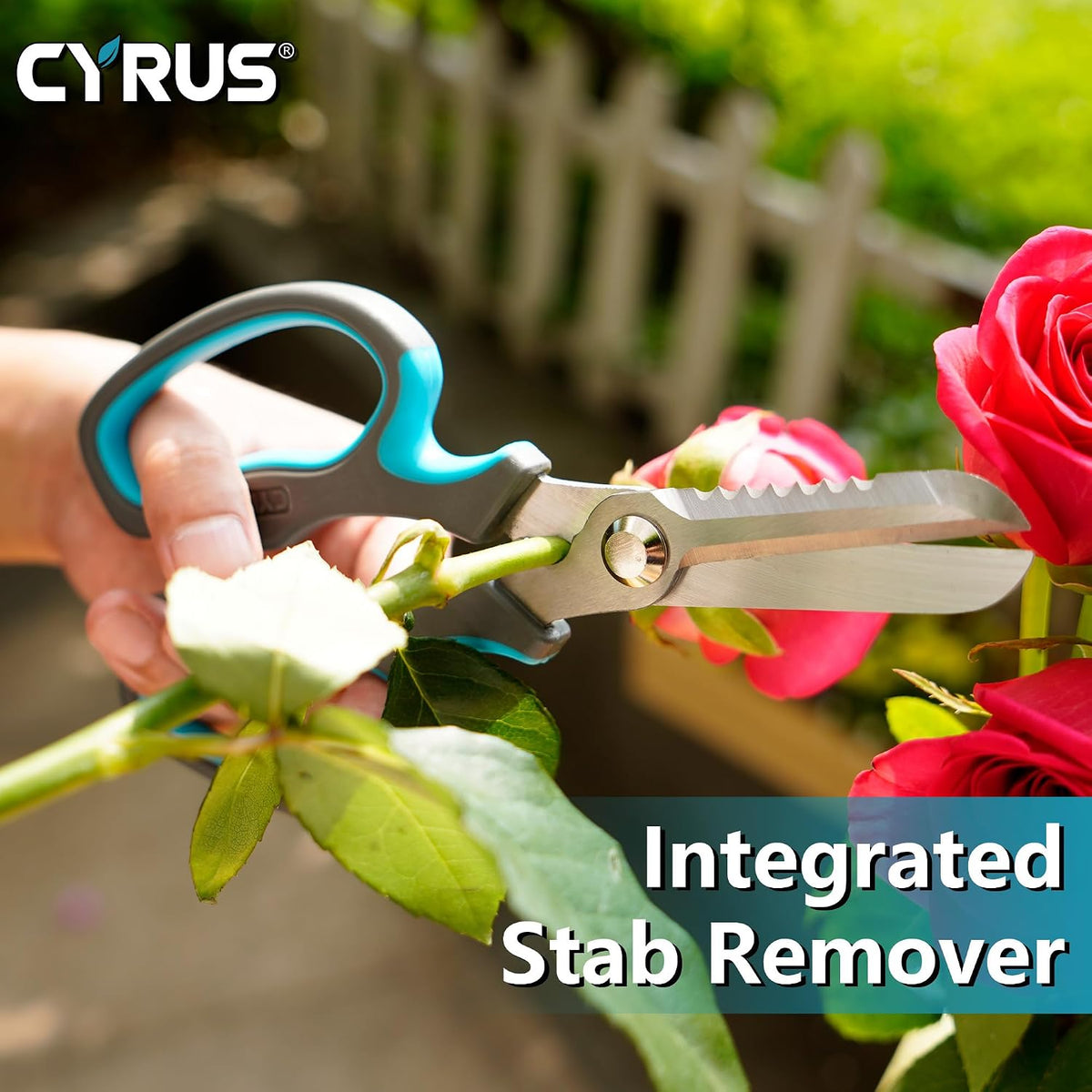 Blue Stainless Steel Floral Shears with Integrated Stab Remover
