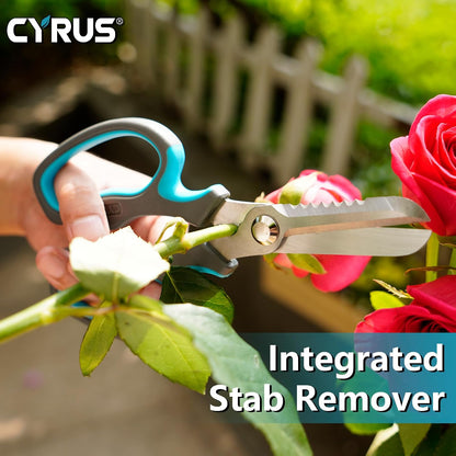 Blue Stainless Steel Floral Shears with Integrated Stab Remover