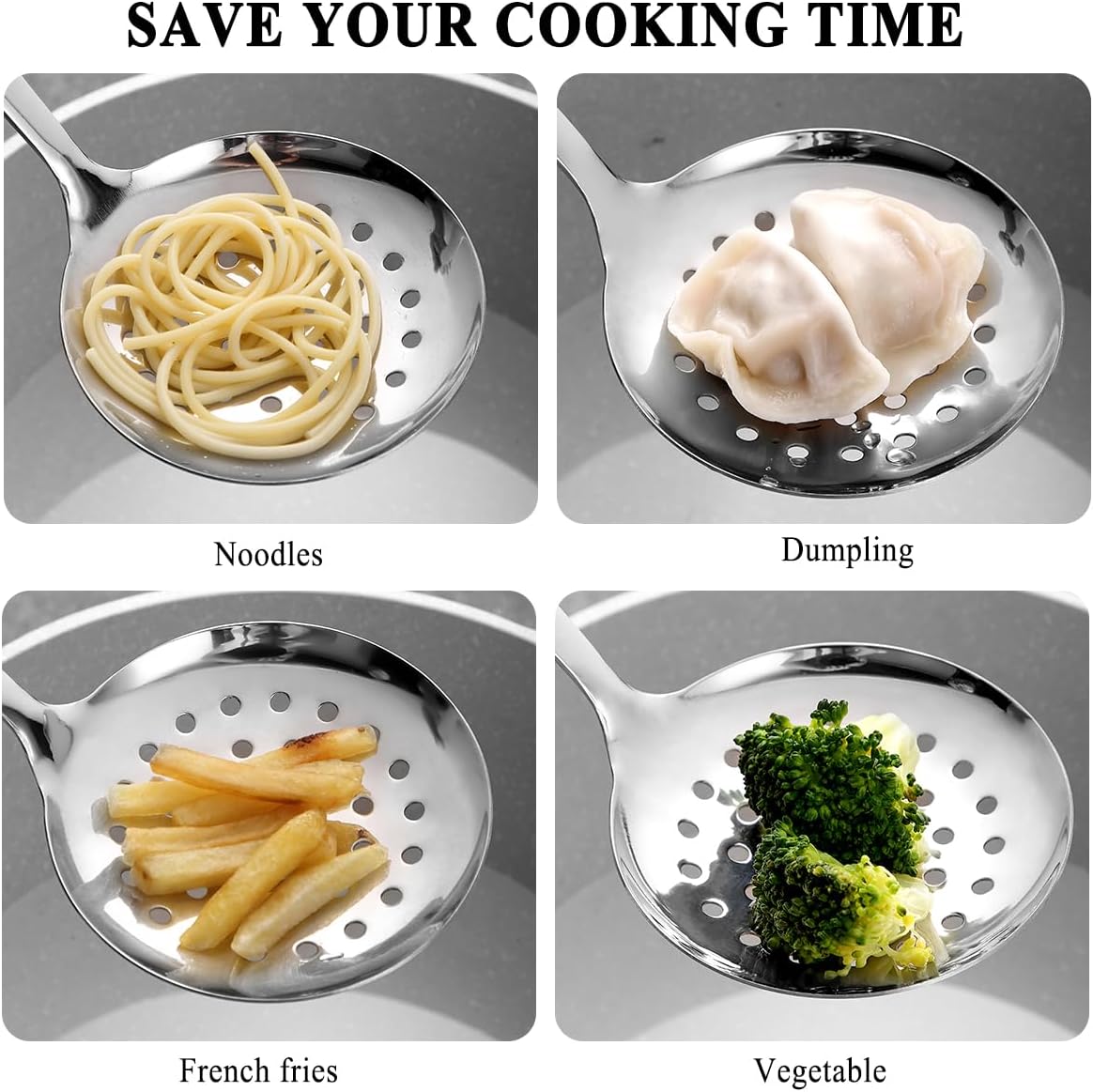 Kitchen Skimmer Slotted Spoon - Stainless Steel Spider Strainer for Straining Pasta/Cooking/Frying, Durable Rust-Resistant Kitchen Utensils Skimmer Ladle