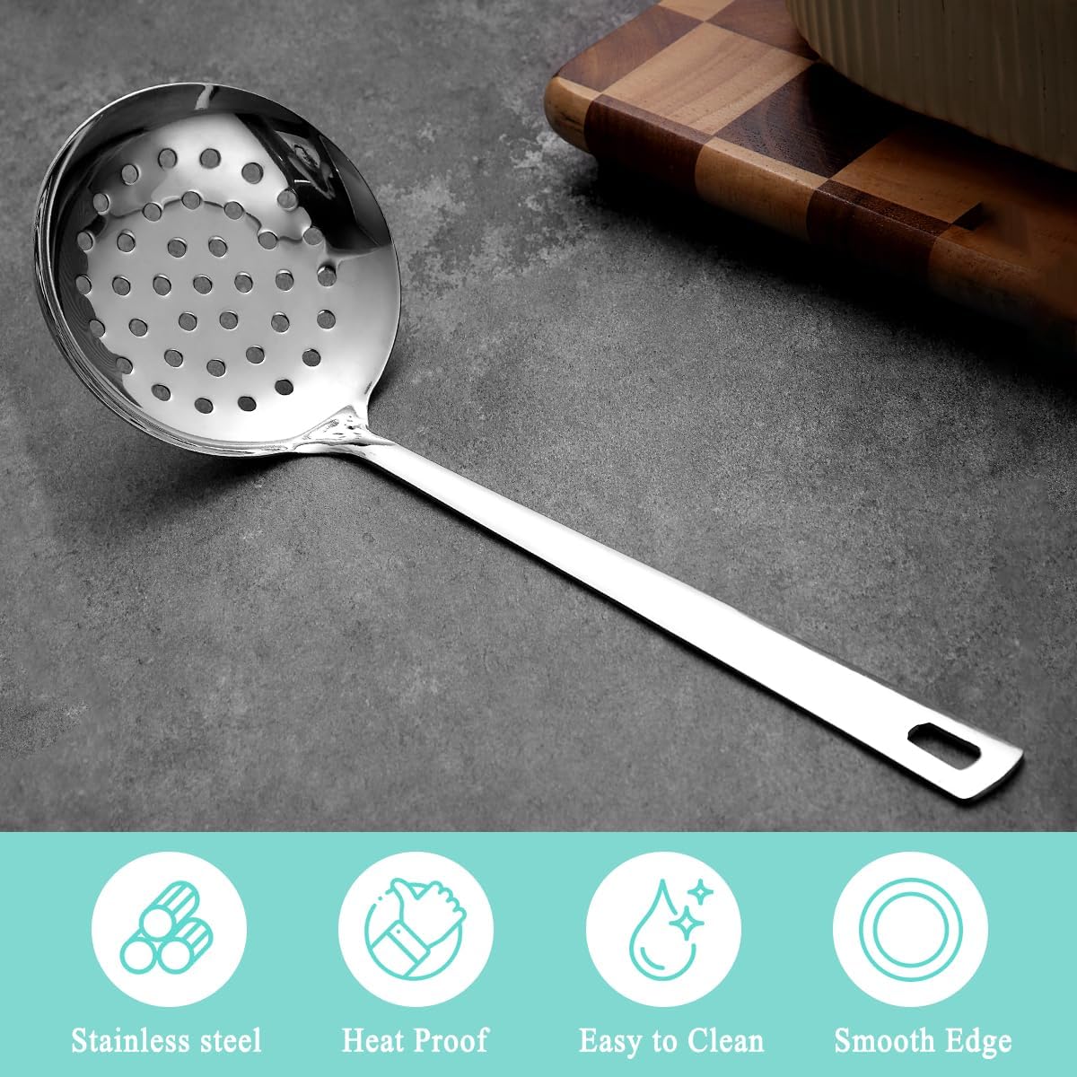 Kitchen Skimmer Slotted Spoon - Stainless Steel Spider Strainer for Straining Pasta/Cooking/Frying, Durable Rust-Resistant Kitchen Utensils Skimmer Ladle