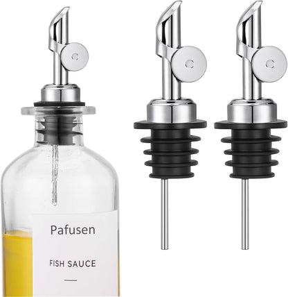 2 Pack Auto Flip Olive Oil Dispenser Spout, Liquor Pour Spout, Oil Dispenser Top, Easily Turn Your Bottles into Dispensers for Liquor, Vinegar, Oils, Weighted Pourer, Silvers