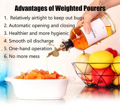 2 Pack Auto Flip Olive Oil Dispenser Spout, Liquor Pour Spout, Oil Dispenser Top, Easily Turn Your Bottles into Dispensers for Liquor, Vinegar, Oils, Weighted Pourer, Silvers