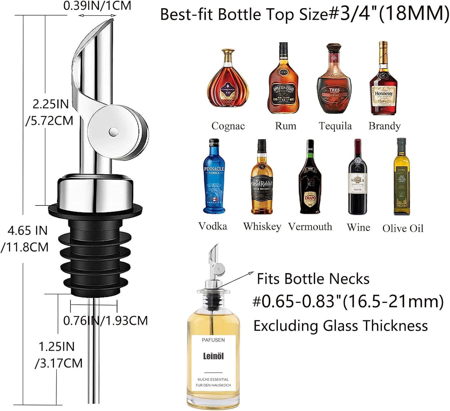 2 Pack Auto Flip Olive Oil Dispenser Spout, Liquor Pour Spout, Oil Dispenser Top, Easily Turn Your Bottles into Dispensers for Liquor, Vinegar, Oils, Weighted Pourer, Silvers