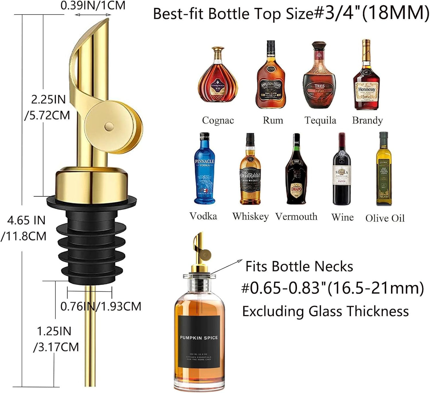 2 Pack Auto Flip Olive Oil Dispenser Spout, Liquor Pour Spout, Oil Dispenser Top, Easily Turn Your Bottles into Dispensers for Liquor, Vinegar, Oils, Weighted Pourer, Silvers