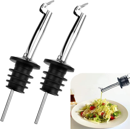 2 Pack Auto Flip Olive Oil Dispenser Spout, Liquor Pour Spout, Oil Dispenser Top, Easily Turn Your Bottles into Dispensers for Liquor, Vinegar, Oils, Weighted Pourer, Silvers