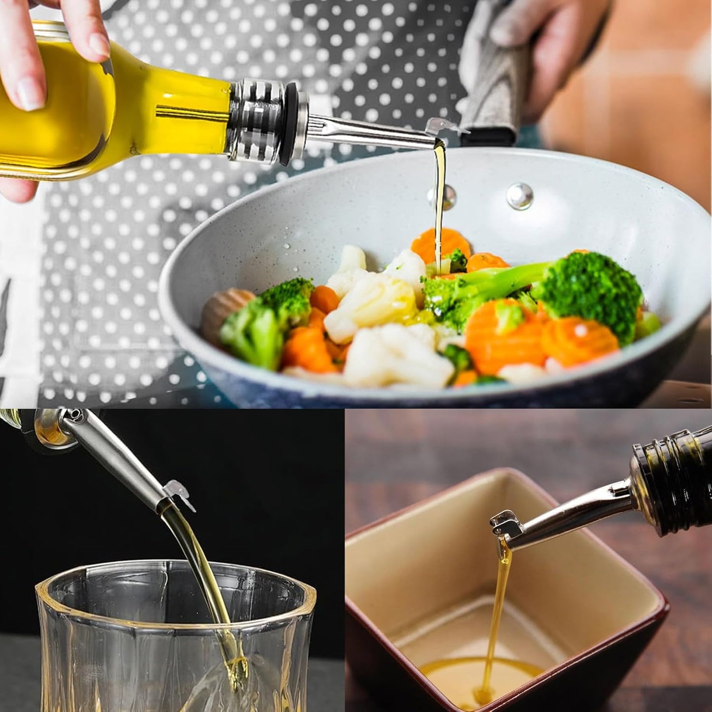 2 Pack Auto Flip Olive Oil Dispenser Spout, Liquor Pour Spout, Oil Dispenser Top, Easily Turn Your Bottles into Dispensers for Liquor, Vinegar, Oils, Weighted Pourer, Silvers