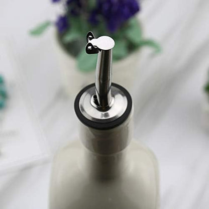2 Pack Auto Flip Olive Oil Dispenser Spout, Liquor Pour Spout, Oil Dispenser Top, Easily Turn Your Bottles into Dispensers for Liquor, Vinegar, Oils, Weighted Pourer, Silvers