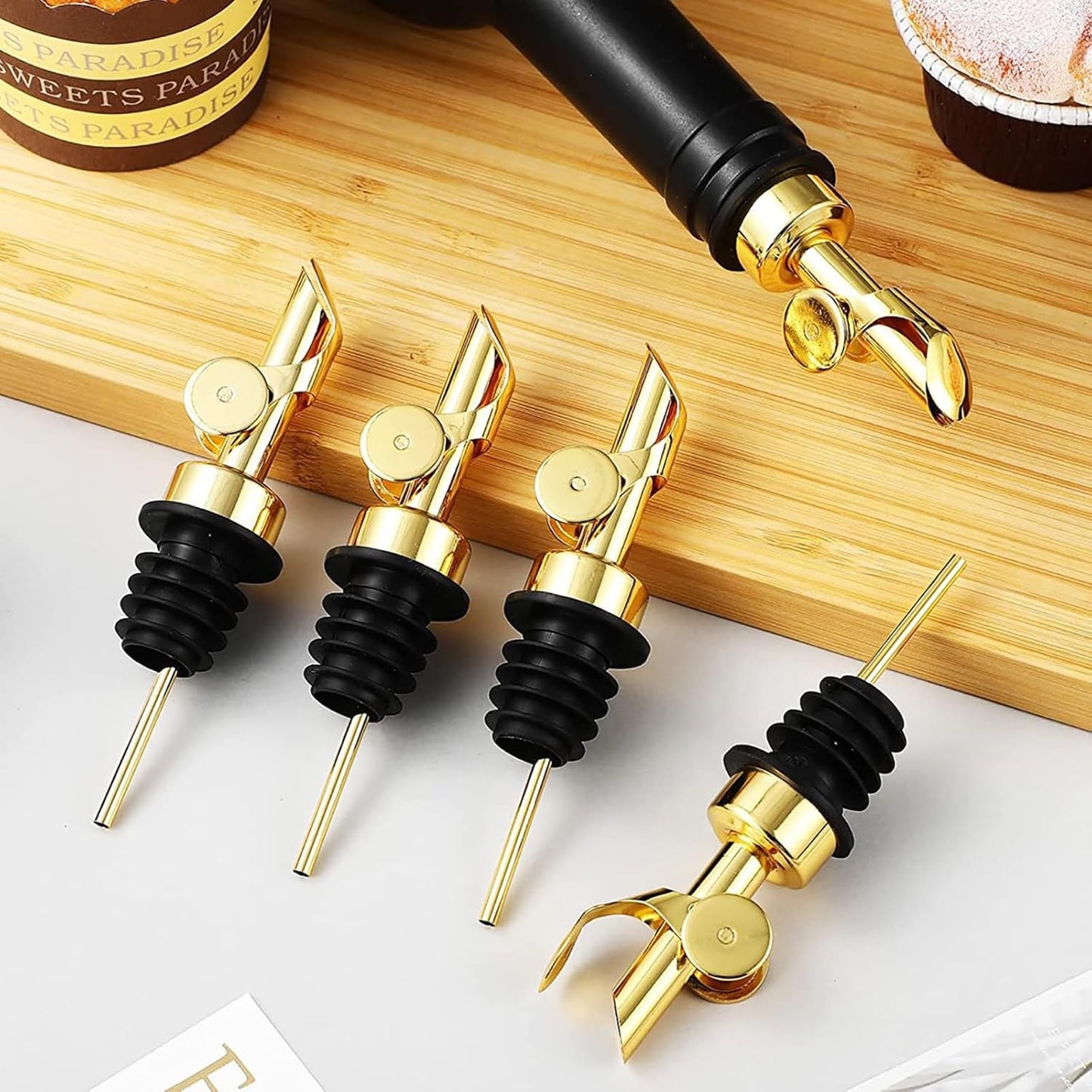 2 Pack Auto Flip Olive Oil Dispenser Spout, Liquor Pour Spout, Oil Dispenser Top, Easily Turn Your Bottles into Dispensers for Liquor, Vinegar, Oils, Weighted Pourer, Silvers
