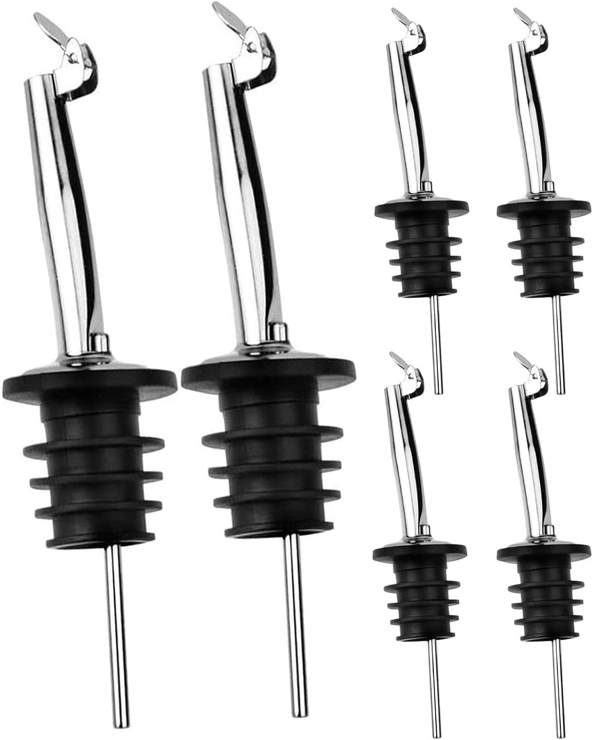 2 Pack Auto Flip Olive Oil Dispenser Spout, Liquor Pour Spout, Oil Dispenser Top, Easily Turn Your Bottles into Dispensers for Liquor, Vinegar, Oils, Weighted Pourer, Silvers