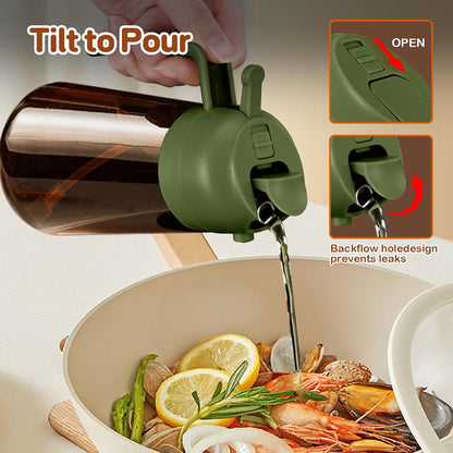 2Pcs 16oz/470ml Dark Brown Oil Sprayer for Cooking | Food-grade Premium 2 in 1 Olive Oil Dispenser Bottle for Kitchen Gadgets, Air Fryer, Salad, Frying, BBQ (Black&OliveGreen)