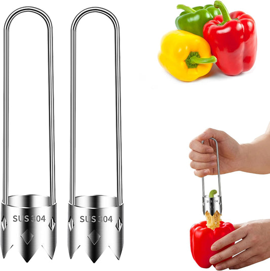 2 PCS Pepper Corer and Tomato Corer Tool, 304 Stainless Steel Vegetable Corer Seed Remover for Bell Peppers, Jalapenos, Tomatoes, Stuffed Peppers, BBQ and Camping