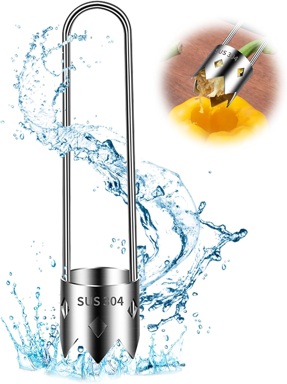 2 PCS Pepper Corer and Tomato Corer Tool, 304 Stainless Steel Vegetable Corer Seed Remover for Bell Peppers, Jalapenos, Tomatoes, Stuffed Peppers, BBQ and Camping