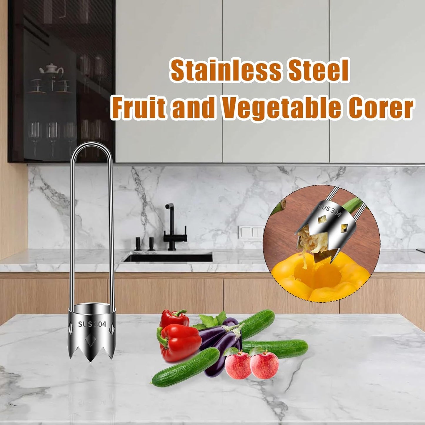 2 PCS Pepper Corer and Tomato Corer Tool, 304 Stainless Steel Vegetable Corer Seed Remover for Bell Peppers, Jalapenos, Tomatoes, Stuffed Peppers, BBQ and Camping