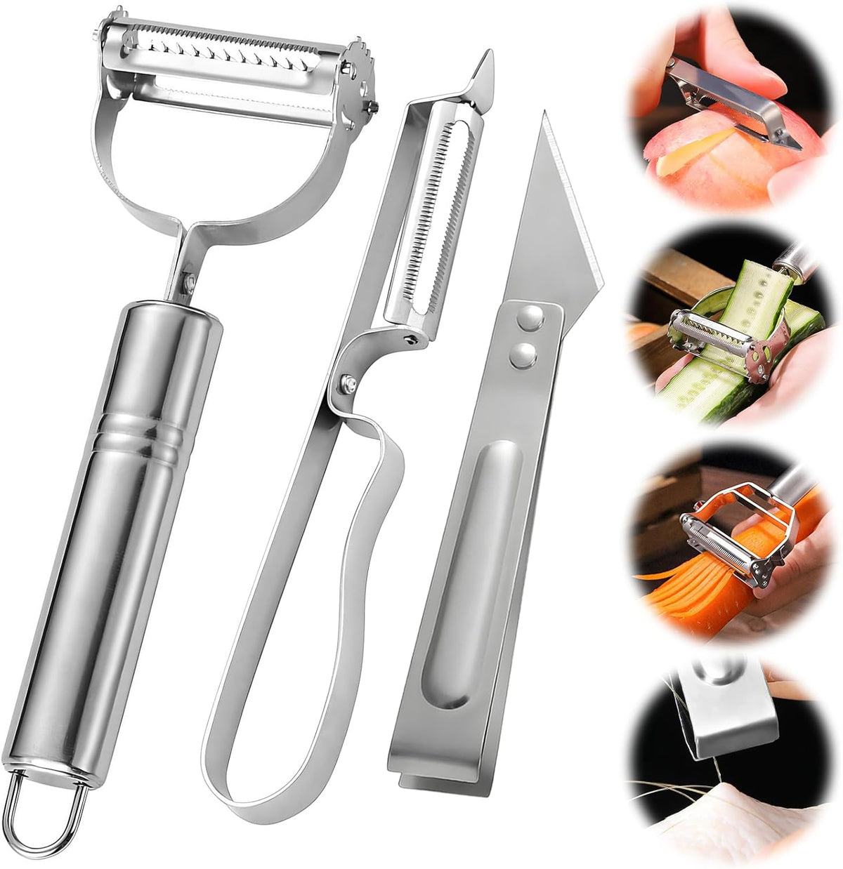 Julienne Peeler,Stainless Steel Vegetable Peeler Heavy Duty Peelers with Shaving Clip for Meat Fruit Carrot Veggie Potatoes,Dishwasher Safe
