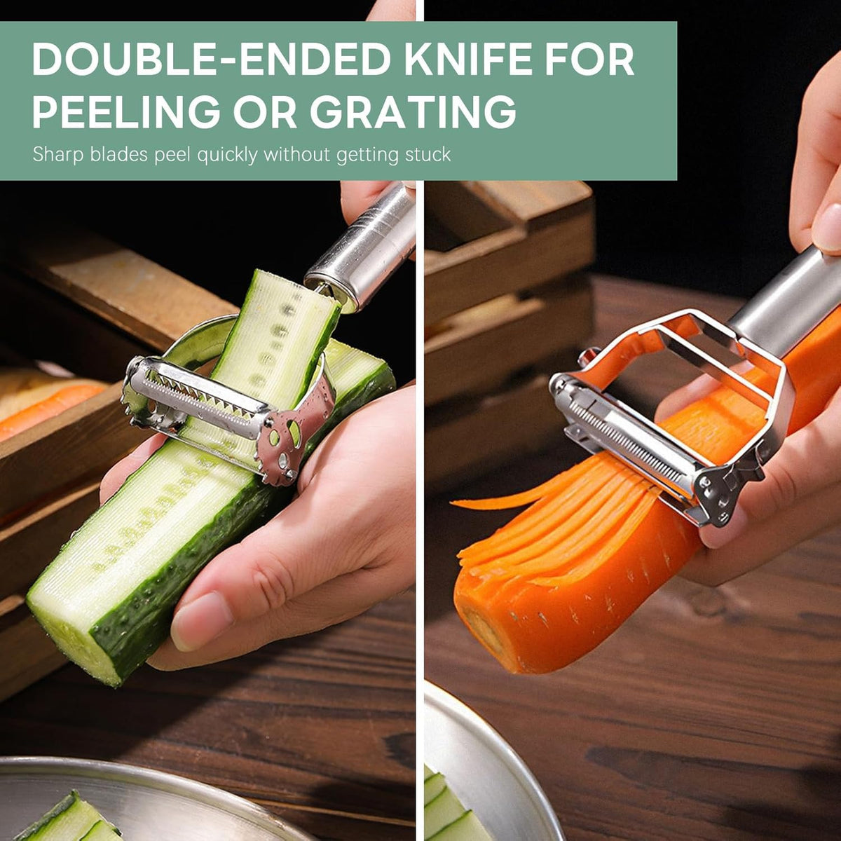 Julienne Peeler,Stainless Steel Vegetable Peeler Heavy Duty Peelers with Shaving Clip for Meat Fruit Carrot Veggie Potatoes,Dishwasher Safe