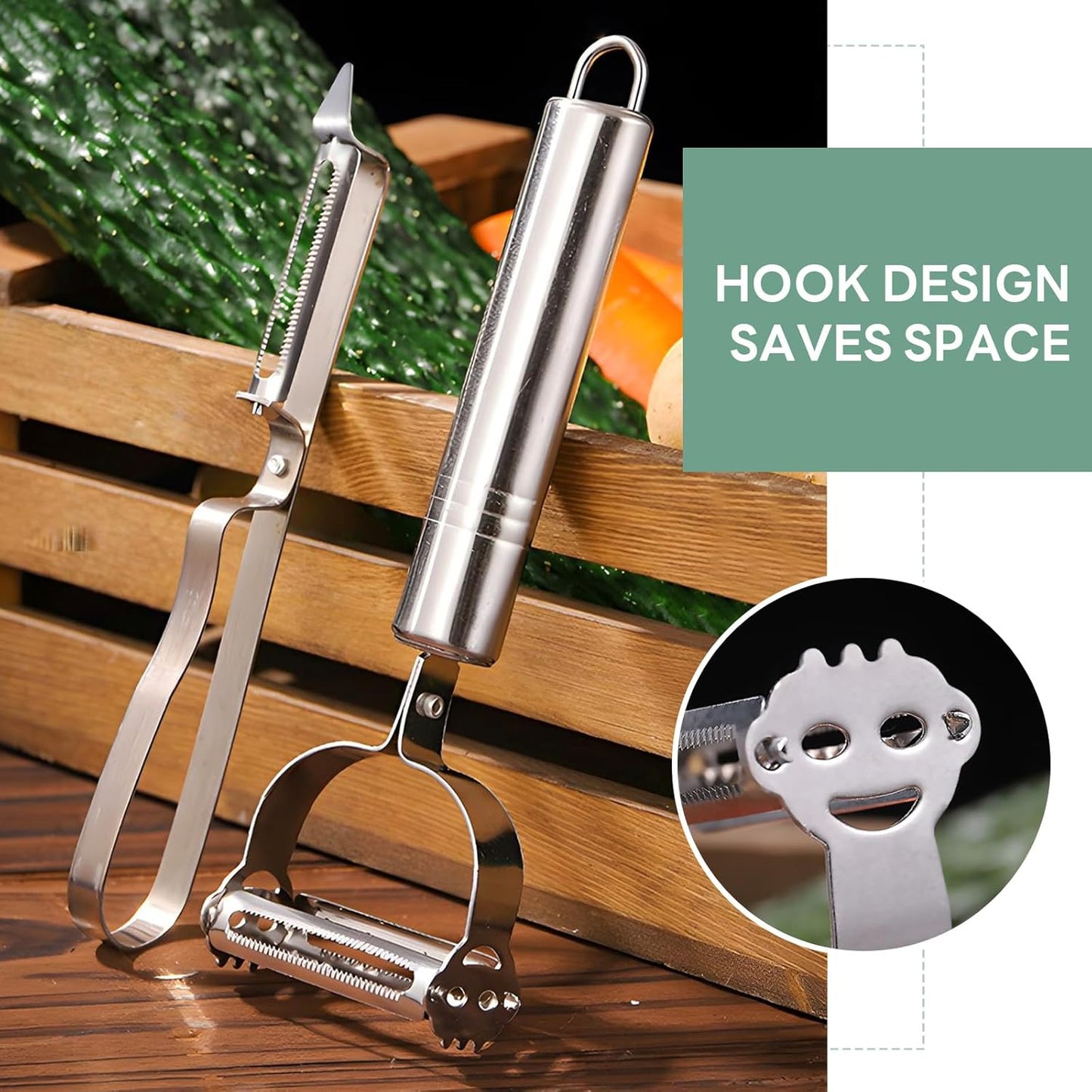 Julienne Peeler,Stainless Steel Vegetable Peeler Heavy Duty Peelers with Shaving Clip for Meat Fruit Carrot Veggie Potatoes,Dishwasher Safe