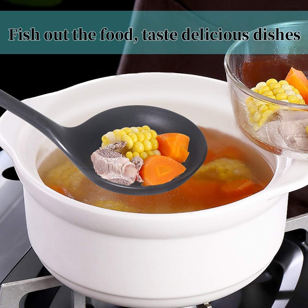 Slotted Spoon, Heatproof Skimmer Strainer Slotted Spoon, Seamless One-Piece Non-Stick Cooking Silicone Scoop Ladle with Ergonomic Handle for Filter Vegetable, Pasta and More (Black)