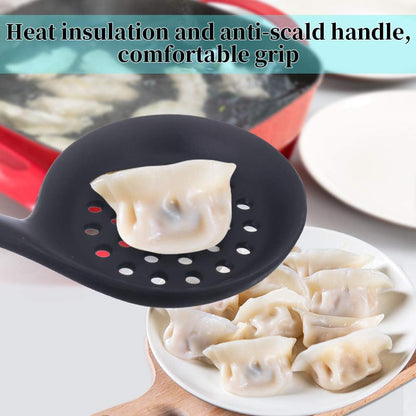 Slotted Spoon, Heatproof Skimmer Strainer Slotted Spoon, Seamless One-Piece Non-Stick Cooking Silicone Scoop Ladle with Ergonomic Handle for Filter Vegetable, Pasta and More (Black)