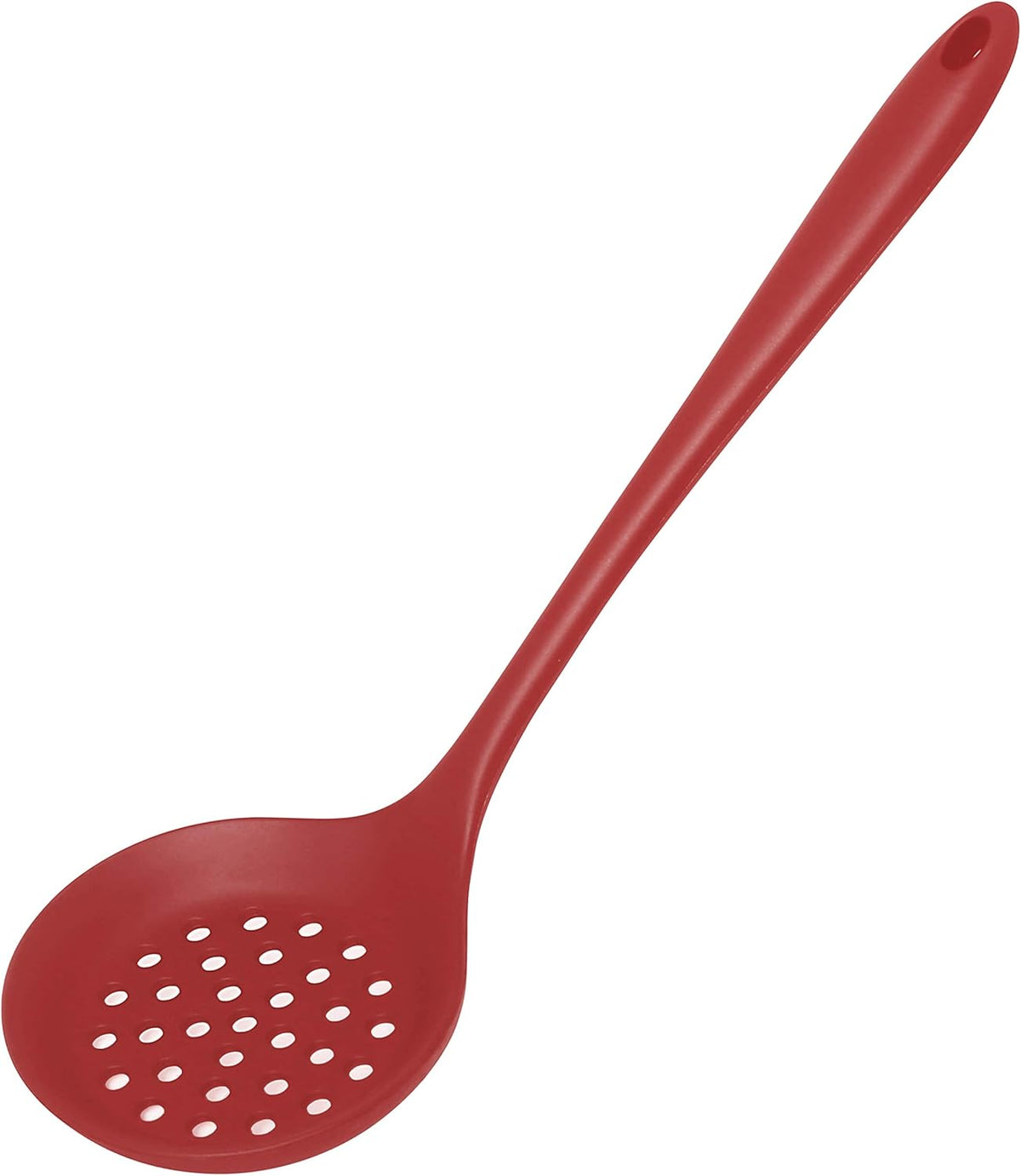 Slotted Spoon, Heatproof Skimmer Strainer Slotted Spoon, Seamless One-Piece Non-Stick Cooking Silicone Scoop Ladle with Ergonomic Handle for Filter Vegetable, Pasta and More (Black)