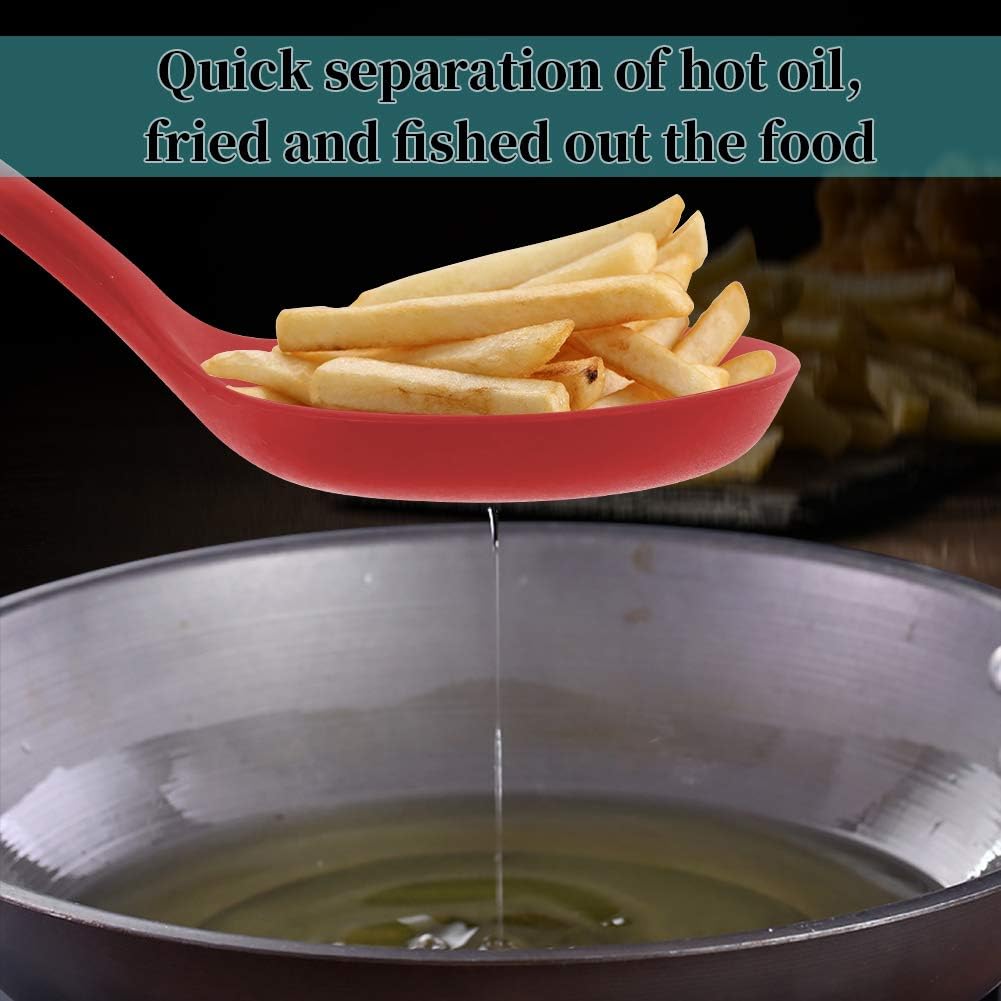 Slotted Spoon, Heatproof Skimmer Strainer Slotted Spoon, Seamless One-Piece Non-Stick Cooking Silicone Scoop Ladle with Ergonomic Handle for Filter Vegetable, Pasta and More (Black)
