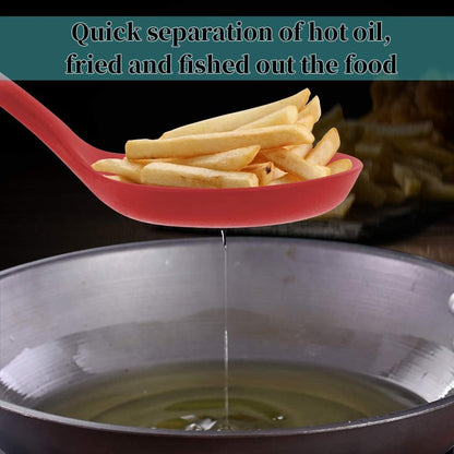 Slotted Spoon, Heatproof Skimmer Strainer Slotted Spoon, Seamless One-Piece Non-Stick Cooking Silicone Scoop Ladle with Ergonomic Handle for Filter Vegetable, Pasta and More (Black)