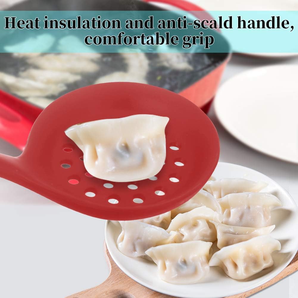 Slotted Spoon, Heatproof Skimmer Strainer Slotted Spoon, Seamless One-Piece Non-Stick Cooking Silicone Scoop Ladle with Ergonomic Handle for Filter Vegetable, Pasta and More (Black)