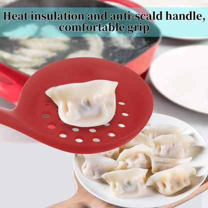 Slotted Spoon, Heatproof Skimmer Strainer Slotted Spoon, Seamless One-Piece Non-Stick Cooking Silicone Scoop Ladle with Ergonomic Handle for Filter Vegetable, Pasta and More (Black)