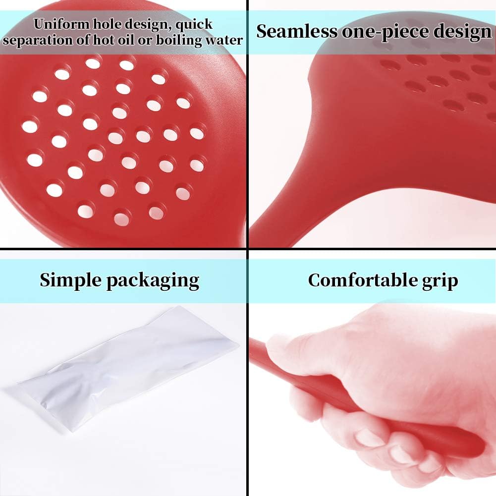 Slotted Spoon, Heatproof Skimmer Strainer Slotted Spoon, Seamless One-Piece Non-Stick Cooking Silicone Scoop Ladle with Ergonomic Handle for Filter Vegetable, Pasta and More (Black)