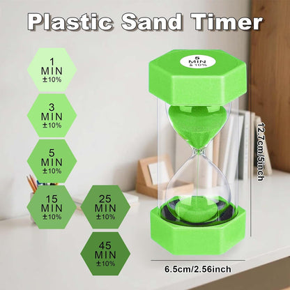 5 Minute Hourglass Sand Timer, Plastic Hexagon Hourglass Sand Clock 5 Min, Reloj De Arena 5 Minutos,Unbreakable Green Hour Glass Sandglass for Classroom Games Kitchen (Green)