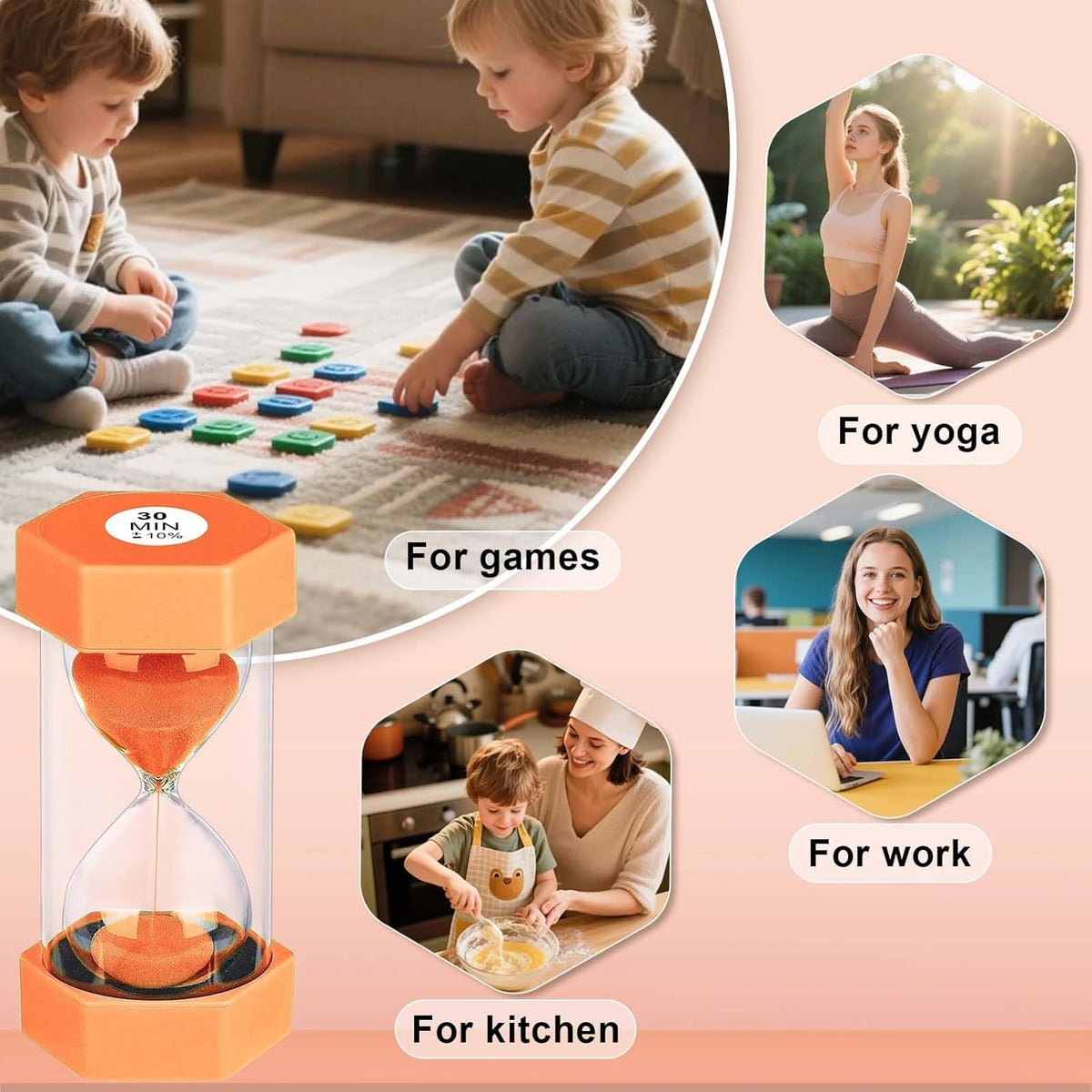 5 Minute Hourglass Sand Timer, Plastic Hexagon Hourglass Sand Clock 5 Min, Reloj De Arena 5 Minutos,Unbreakable Green Hour Glass Sandglass for Classroom Games Kitchen (Green)
