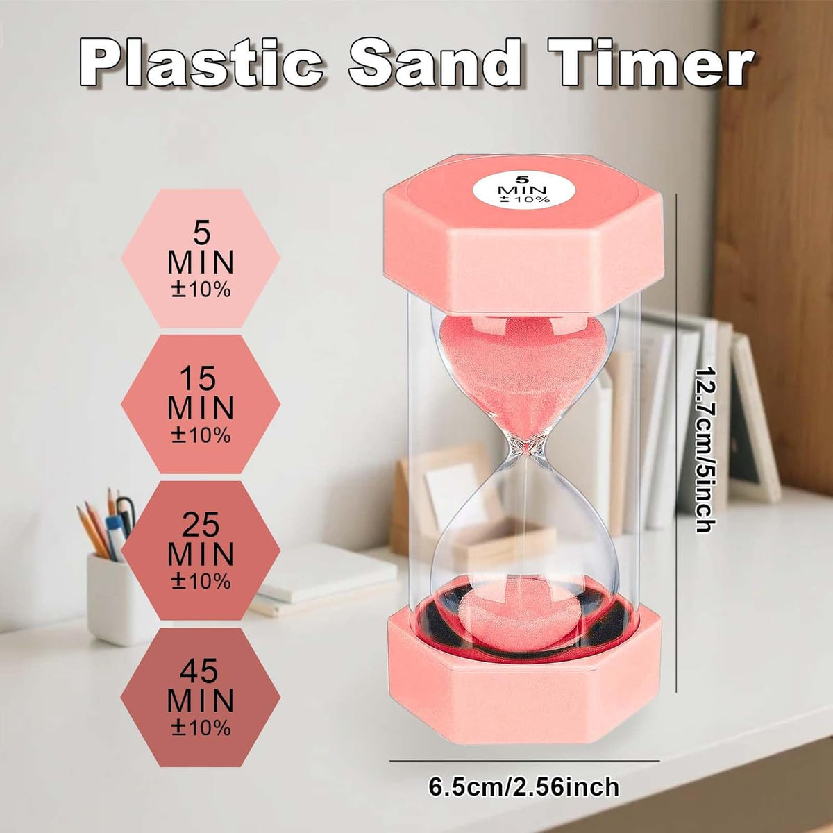 5 Minute Hourglass Sand Timer, Plastic Hexagon Hourglass Sand Clock 5 Min, Reloj De Arena 5 Minutos,Unbreakable Green Hour Glass Sandglass for Classroom Games Kitchen (Green)