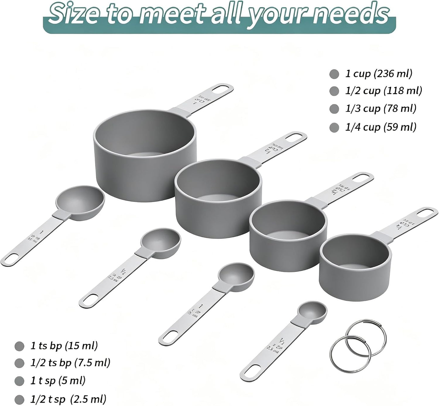 Measuring Cups Set Measuring Spoons Set, Nesting Measure Cups with Stainless Steel Handle, For Measuring Dry and Liquid Ingredients Small Teaspoon with Plastic Head (Mint Green)