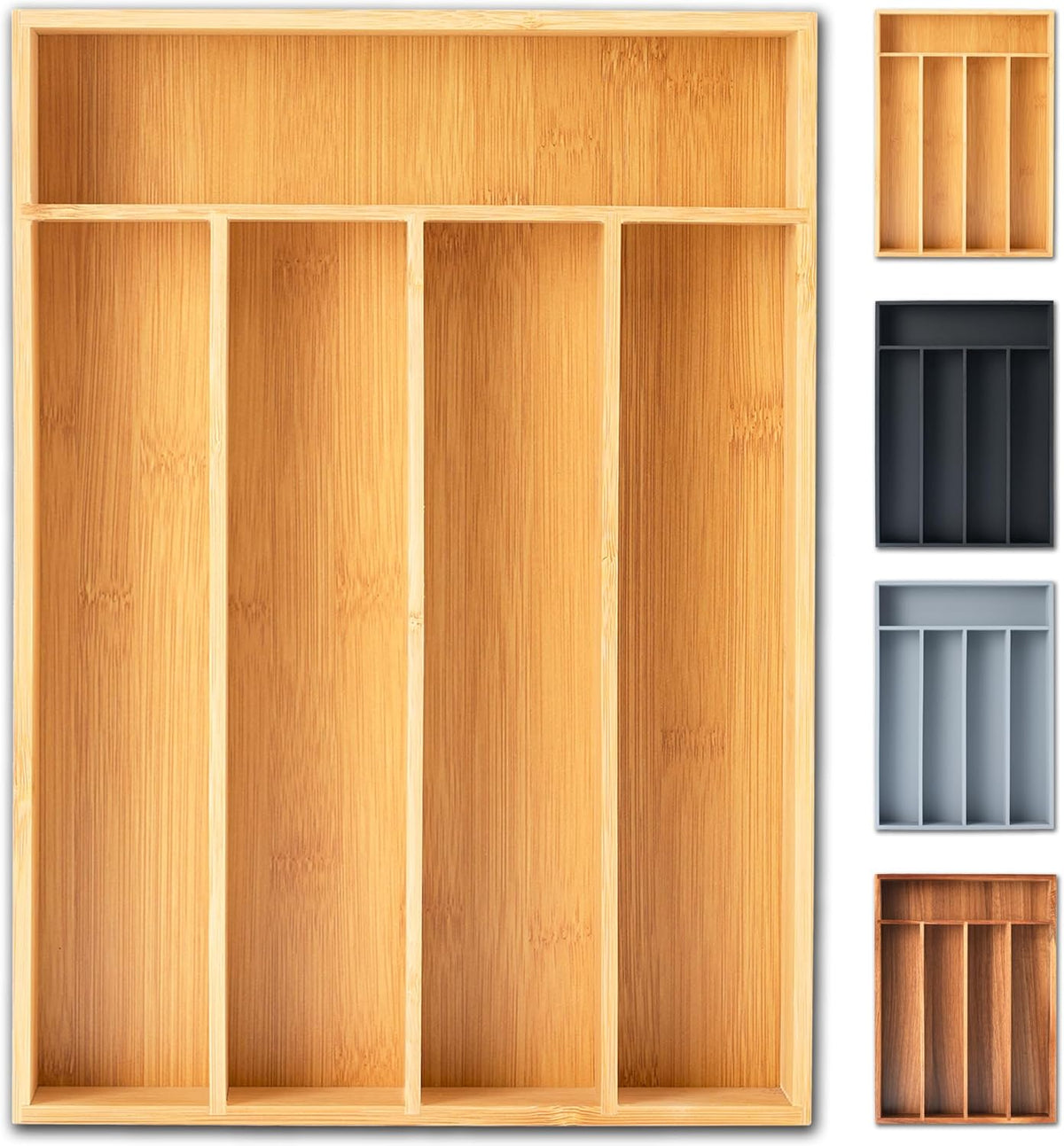 Silverware Organizer, 10 Inch Utensil Organizer Kitchen Drawer Organizer Bamboo Silverware Holder Cutlery Tray Organizer in Drawer Flatware Organizer Tray(5 slots, Natural